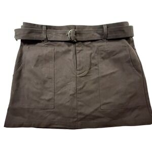 Woolrich Women's Brown Canvas Belted Mini Skirt Size L Cargo Pockets Utility